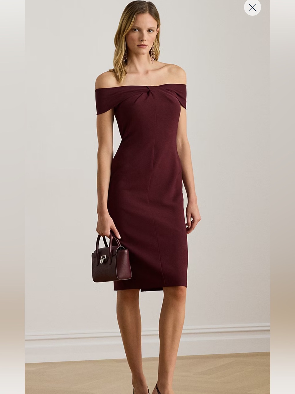 Ralph Lauren One-Shoulder Knot Sheath Dress in Burgundy